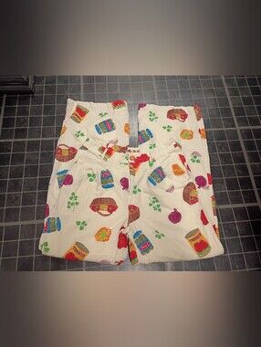 Cream Printed Wide-Leg Trousers with Colorful Food Motif